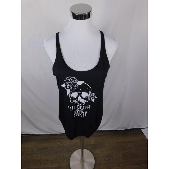 'Til Death Do Us Party Tank Top Womens Small Black Skull Rose Graphic Sleeveless - Picture 3 of 9